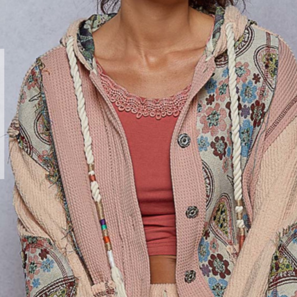 POL Boho Patchwork Hooded Cardigan - Picture 5 of 6